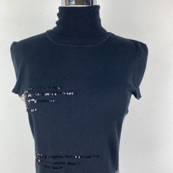 Buffalo by David Bitton Women Black Sequin Rayon Tunic Sweater Cap Sleeve Large - Picture 2 of 9